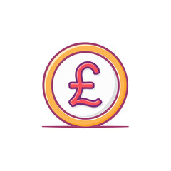 Obraz premium Cartoon style illustration of a single golden coin featuring the Pound Sterling currency symbol.