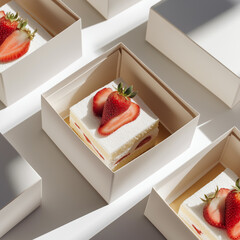 strawberry cake in a blank flat boxes