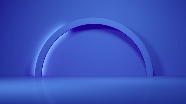 3d render podium on abstract blue background. Minimal clean showcase concept. Empty blank with copy space. Futuristic clean studio with animated light.