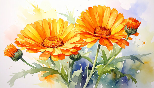 calendula flower isolated on white background - plants for natural healing illustration