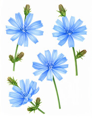 Fototapeta premium blue chicory flower isolated on white background - plants for natural healing illustration