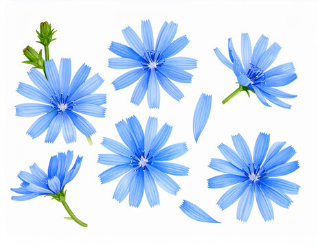 blue chicory flower isolated on white background - plants for natural healing illustration