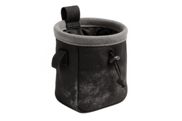 Black rock climbing chalk bag with transparent background