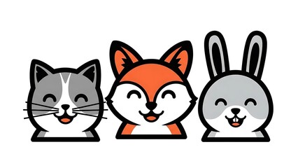 Obraz premium Cartoon animal faces smiling together.