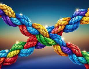 A variety of ropes intertwined represent the strength, connection, and collaboration among team members, symbolizing unity, communication, and mutual support. 