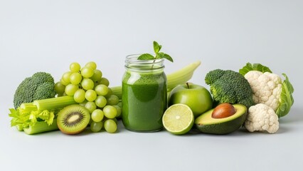 Healthy green smoothie with fresh fruits and vegetables for detox