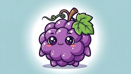 Cute cartoon purple grape character smiling.