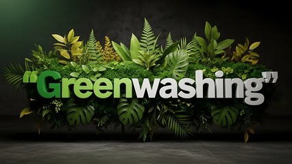 Greenwashing concept with lush green plants and moss leaves