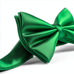 Luxurious green satin bow tie on a white background  
