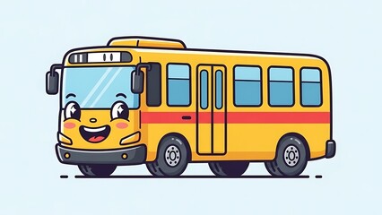 Smiling cartoon school bus on road.