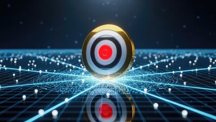 Futuristic technology concept with glowing target interface on digital grid