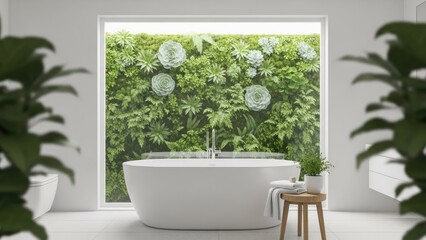 Modern bathroom with freestanding tub and living green wall