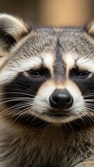 Raccoon face close-up portrait animal.