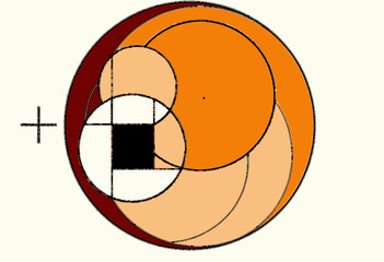 Geometric Artwork Featuring Overlapping Circles with Intricate Symmetry and Harmonious Color Palette in Warm Tones and Contrasting Accents