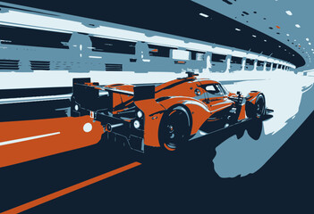 Sleek Red Racing Prototype Speeds Through Futuristic Tunnel with Dazzling Light Trails and Aerodynamic Design Enhancing Its High Velocity Performance