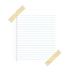 Blank notebook paper with tape isolated on transparent background