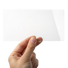 Hand holding transparent sheet of paper isolated on transparent background