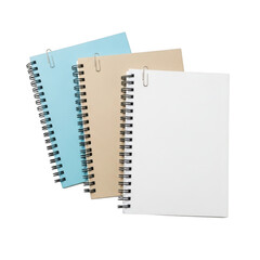 Three spiral notebooks isolated on transparent background