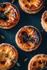 Portuguese Custard Egg Tarts : A close-up, top-down view of pastel de nata