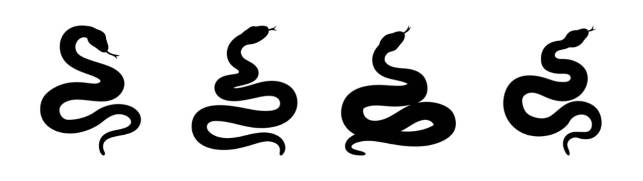 Black snake silhouette vector illustration set reptile serpent viper cobra python anaconda mamba 90