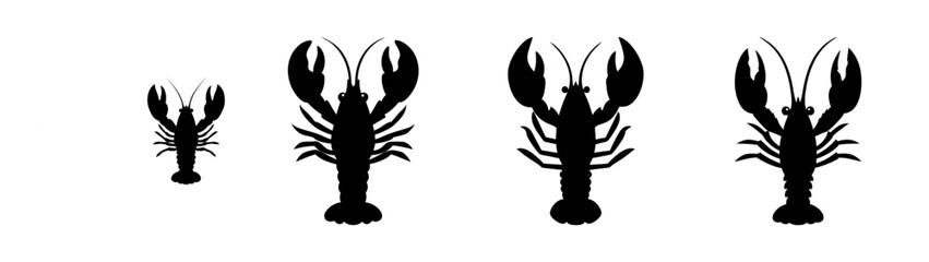 Crawfish silhouette vector illustration showing different sizes and growth stages crawdads