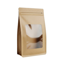 Kraft paper bag with window isolated on transparent background