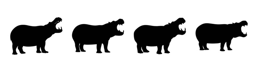 Hippo silhouette vector art: african wildlife animal illustration with open mouth hippopotamus