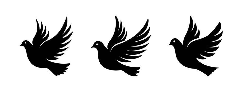 Three black dove silhouettes flying vector illustration peace and freedom bird design art