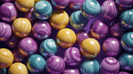 Colorful Marbles Vibrant Swirly Purple Blue Yellow Glass Balls Close-up Shot Bright Lighting Macro Texture Background for Mobile Wallpaper