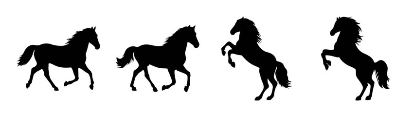 Horse silhouette vector art: rearing, standing, walking horse images for design and illustration