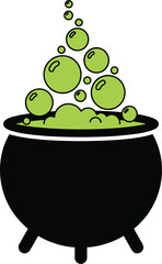 Bubbling Cauldron with Green Potion, Witchcraft Theme, Isolated Graphic Illustration, Flat Design, Simple View, Magical Concept for Halloween
