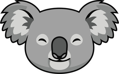 Smiling Koala Face Close-Up, Wildlife Animal Portrait, Natural Habitat, Illustration Style, Front View, Calm Expression Concept