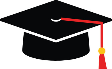 Graduation Cap Symbol, Academic Achievement, Education Concept, Isolated Design, Black and Red Tassel, Minimalist Illustration, Front View, Success Theme