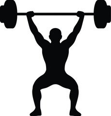 Weightlifting Exercise Athlete Performing Overhead Barbell Lift in Gym Silhouette Graphic Illustration Fitness Strength Training Concept