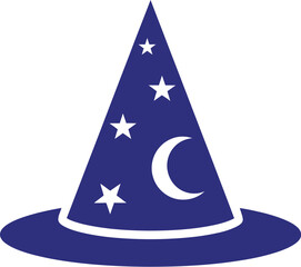 Illustration of a Magical Wizard Hat with Stars and Crescent Moon Symbol, Mystical Concept, Graphic Art, Isolated on White Background