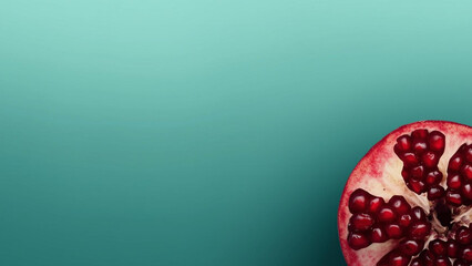 Half a Pomegranate on Blue Background