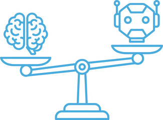 Balance Scale Comparing Human Brain and Robot Head Technology Concept with Digital Interface Background, Science Illustration, Abstract Viewpoint