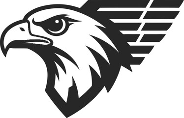 Stylized Eagle Head Logo Design, Graphic Illustration, Minimalist Black and White, Vector Artwork, Bold Concept, Clean Lines, Digital Art View