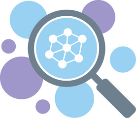 Scientific Molecular Structure Analysis with Magnifying Glass, Technology Concept, Digital Graphic Illustration, Abstract Science Visualization