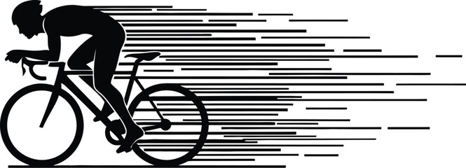 Cyclist Racing on Road Bike in Speed Motion Graphic Illustration, Dynamic Sport Action, Minimalist Design, Side View, Concept of Velocity and Endurance