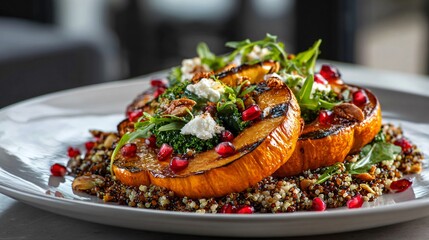 Roasted pumpkin and grain plate styled elegantly