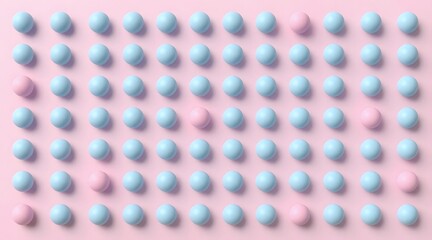 Pastel spheres arranged in a grid pattern with unique pink spheres