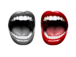 Echo of Passion: A Crimson Mouth Roars Against Monochrome Silence in Stark Emotional Contrast