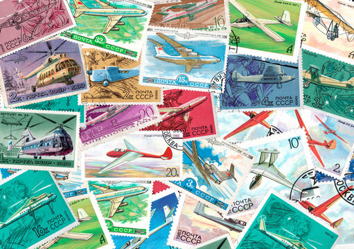 Postage stamps of USSR dedicated to Soviet aviation. Airplanes and helicopters