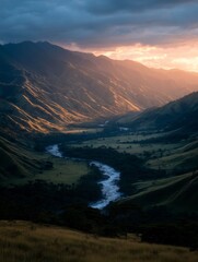 Scenic landscape of Huila region in Colombia with green mountains