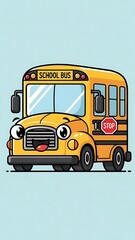 Cartoon school bus with happy face.