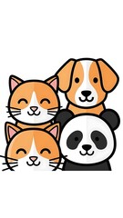 Obraz premium Cute cartoon animals smiling faces.