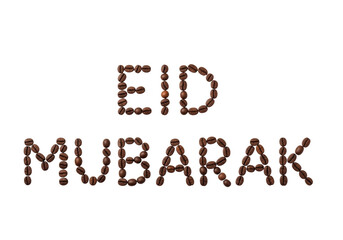 eid mubarak coffee bean lettering on white background