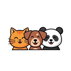 Cartoon animals cat dog panda friends.