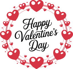 Vector illustration of Happy Valentine's Day invitation. A frame of red hearts. 